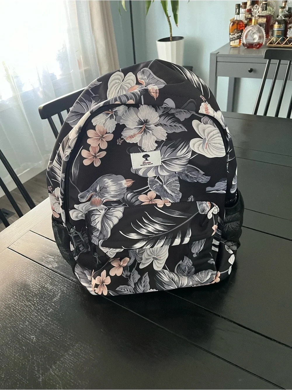 Women’s Black Backpack with Blush Floral Print